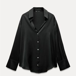 Zara Satin Effect black oversized button down blouse
